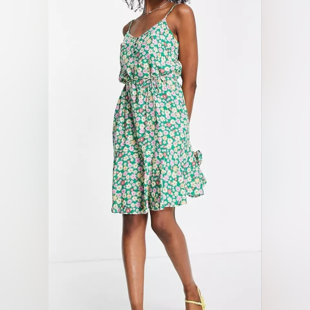 Pieces Button Front Green Floral Slip Dress, NWT